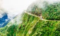 Foggy death road in the Yungas in Bolivia