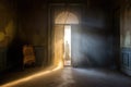 foggy doorway with eerie ghostly shadow