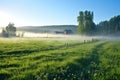 foggy early morning over a restored meadow