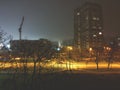 foggy evening city Kyiv 04/01/2022