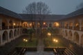 Foggy evening in the Great Caravanserai. Sheki, Azerbaijan Royalty Free Stock Photo