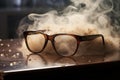 foggy eyeglasses cleared using an anti-fog spray