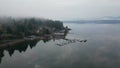 Foggy fjord Winter time on Hood Canal in Washington state USA