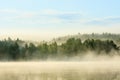 Foggy forest and lake at dawn Royalty Free Stock Photo