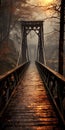 Mysterious Foggy Bridge In Woods: A Dark And Enchanting Passage