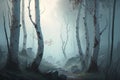 Foggy forest in the morning, 3d digitally rendered illustration Royalty Free Stock Photo