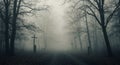 Foggy Forest Path with Graves and Crosses Royalty Free Stock Photo