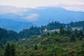 A Foggy Greek Mountain Landscape With Small Church Royalty Free Stock Photo