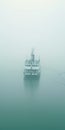 Foggy Gulf River: A Cinematic Still Shot Of An Empty Ferry