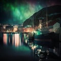 Foggy Harbor, with fishing vessels