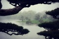 Foggy Japanese Garden Royalty Free Stock Photo