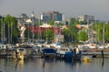 A foggy June morning in the city marina, Lappeenranta Royalty Free Stock Photo