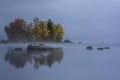 Foggy Lake - Island with Colorful Trees - Autumn / Fall - Vermont Royalty Free Stock Photo