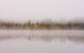 Foggy lake scape and vibrant autumn colors in trees Royalty Free Stock Photo