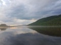 Foggy lake sunset in eastern canada Royalty Free Stock Photo