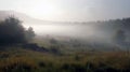 Foggy Landscape Early Morning Mist. Early morning scenery in field. AI Generative Royalty Free Stock Photo