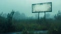Foggy Landscape With Empty Billboard Royalty Free Stock Photo