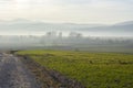 Foggy landscape with mountains