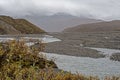 Foggy Landscape scenic under fall colors in Denali National Park. Royalty Free Stock Photo