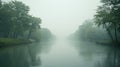 Misty Canal: A Dreamy Depiction Of Nature\'s Serenity