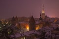 Foggy March night over old Tallinn, Estonia Royalty Free Stock Photo