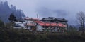 foggy and misty lachung hill station, a popular tourist destination in north sikkim