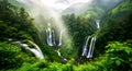 AI-generated Foggy Monsoon Forest with Cascading Falls Royalty Free Stock Photo