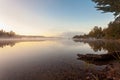 Foggy morning in lake of Algonquin Provincial Park, Ontario, Canada