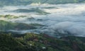 Foggy morning , mountain valley , rain season in Thailand Royalty Free Stock Photo