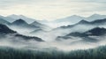 Foggy morning in the mountains. 3d render illustration. Generative AI