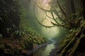 foggy morning in a mystical redwood forest Royalty Free Stock Photo