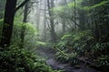 foggy morning in a mystical redwood forest Royalty Free Stock Photo