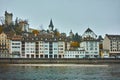 Foggy morning at old town and The Reuss River in of Luzerne, Switzerland Royalty Free Stock Photo