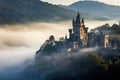 Foggy morning over the castle of Carcassonne, France, AI Generated