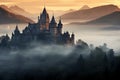 Foggy morning over the medieval castle of Segovia, Spain, AI Generated Royalty Free Stock Photo