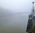 Foggy morning on the quay of Danube River in Passau, Bavaria, Germany. T Royalty Free Stock Photo