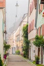 Foggy morning in the Rabengasse Raven street in Ulm, Germany