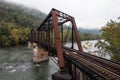 Foggy Morning + Rusty Railroad Bridge - New River - West Virginia Royalty Free Stock Photo