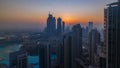 Foggy morning sunrise in downtown of Dubai timelapse.