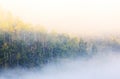 Foggy morning sunrise with mountain background Royalty Free Stock Photo