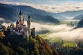 Foggy morning view of Hohensalzburg Castle in Salzburg, Austria, Magic castle in foggy morning. Fairytale landscape with castle, Royalty Free Stock Photo