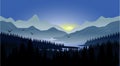 foggy mountain landscape during sunrise. mountains landscape morning panorama pine trees and mountains silhouettes forest.