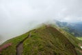 Foggy mountain path landscape Royalty Free Stock Photo