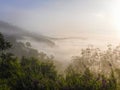 Foggy mountain before sunrise