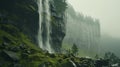 Misty Waterfall In The Swiss Mountains: A Grandeur Of Scale