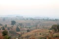 Foggy mountain valley at sunrise in the village in Nasik, Maharashtra, India Royalty Free Stock Photo