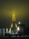 A foggy New Years Eve view of the Eiffel Tower, Paris