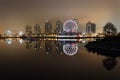 Foggy night time view of False Creek. Vancouver, British Columbia, Canada. Royalty Free Stock Photo