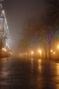 Foggy night in town,Odessa, Ukraine Royalty Free Stock Photo