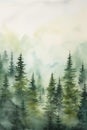 Foggy pine forest. Watercolor painting. Vertical nature background. Printable artwork Royalty Free Stock Photo